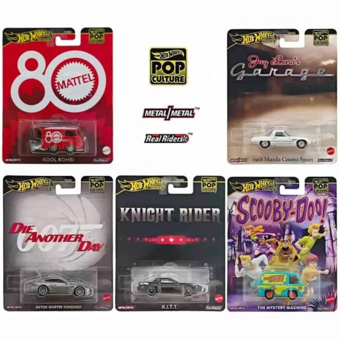 *Embalagem danificada* Hot Wheels Pop Culture Mattel Brands - Set Completo (5 Miniaturas)