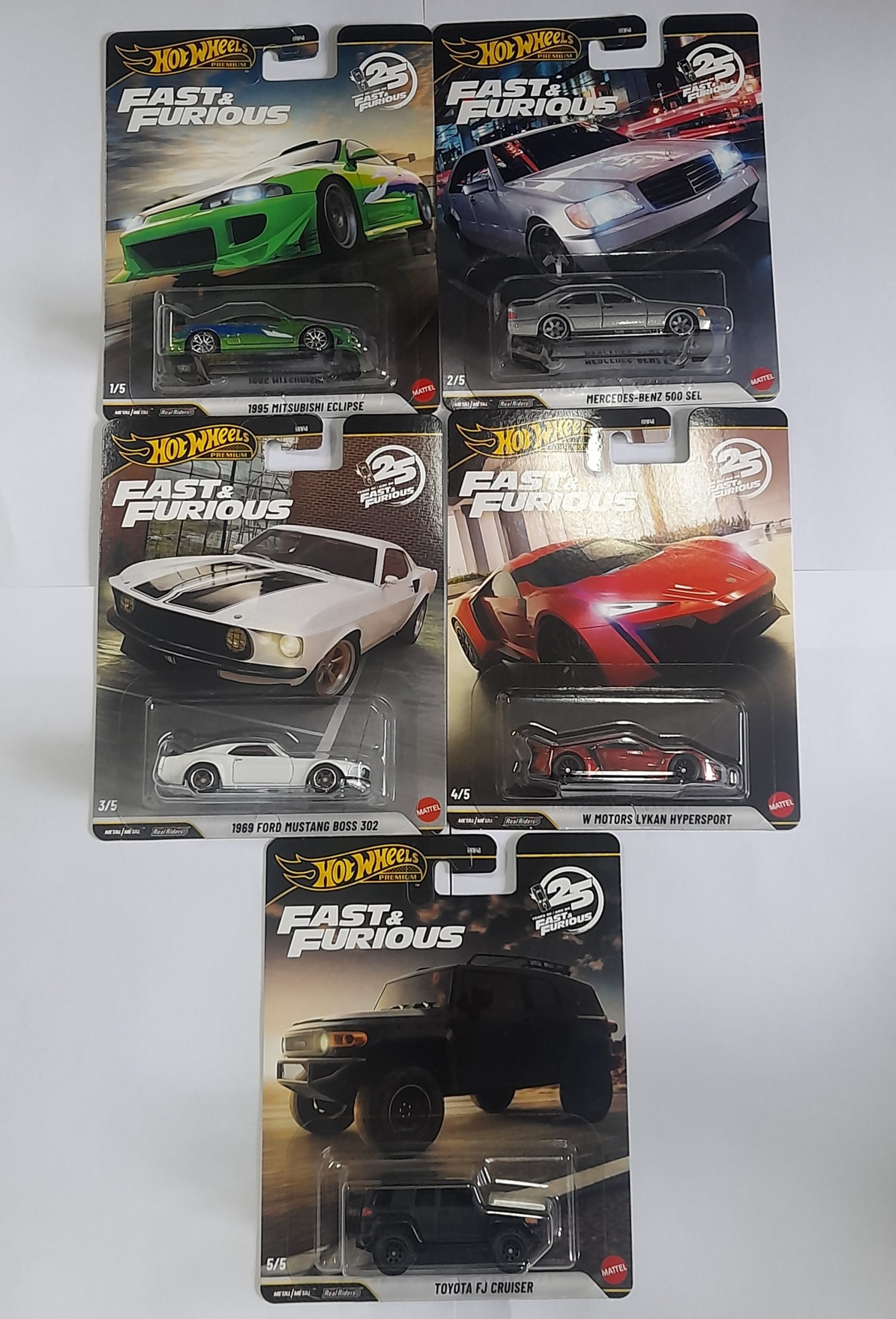 Hot Wheels Fast & Furious 25 anos – Set Completo (5 miniaturas